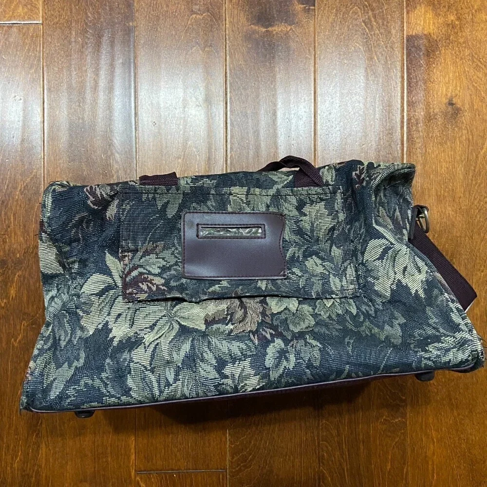 Pierre Cardin Floral Print Tapestry Duffle Bag Travel Vintage Green Brown